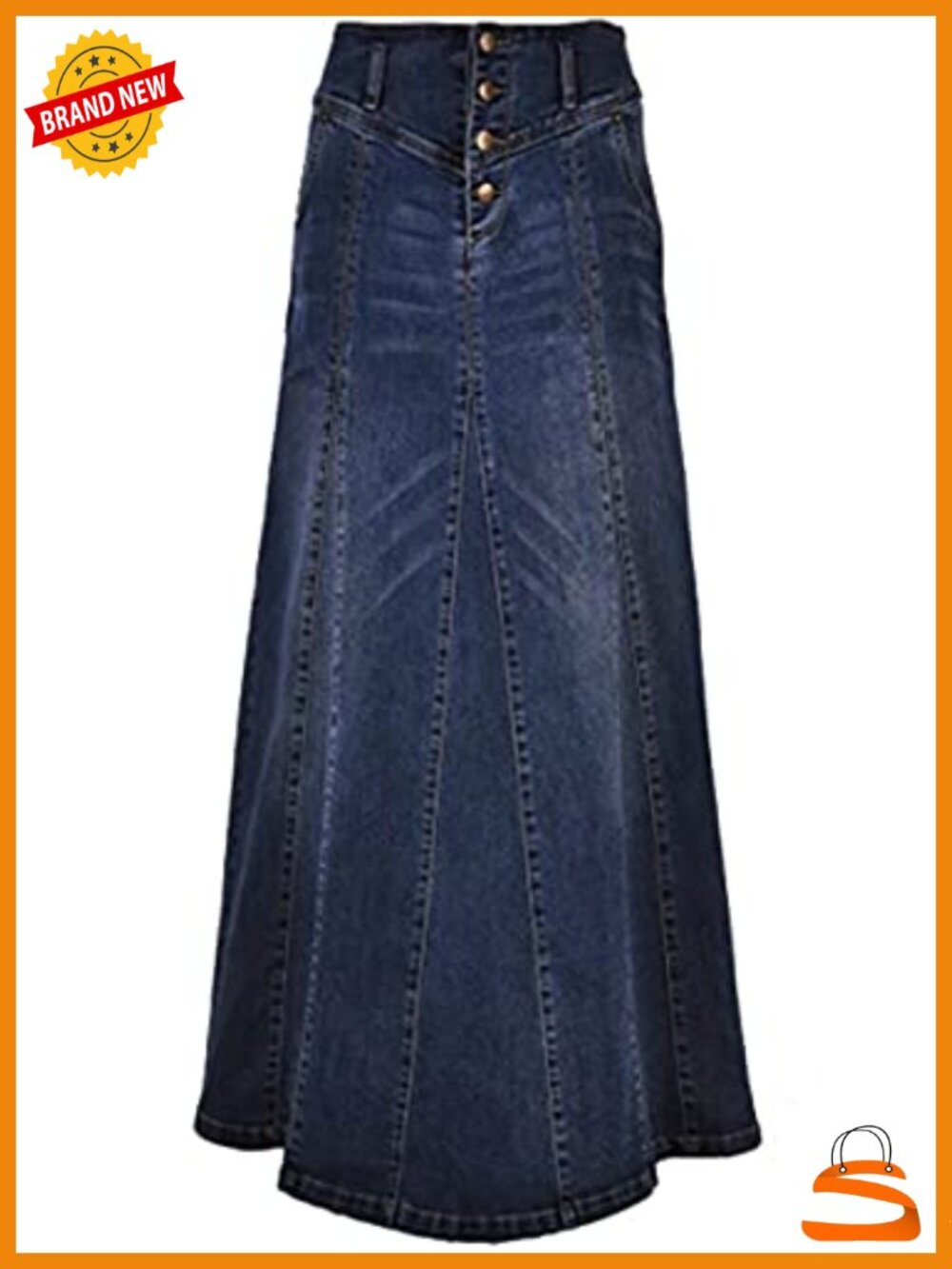 High Rise Distressed Wash A Line Swing Maxi Long Jean Skirt